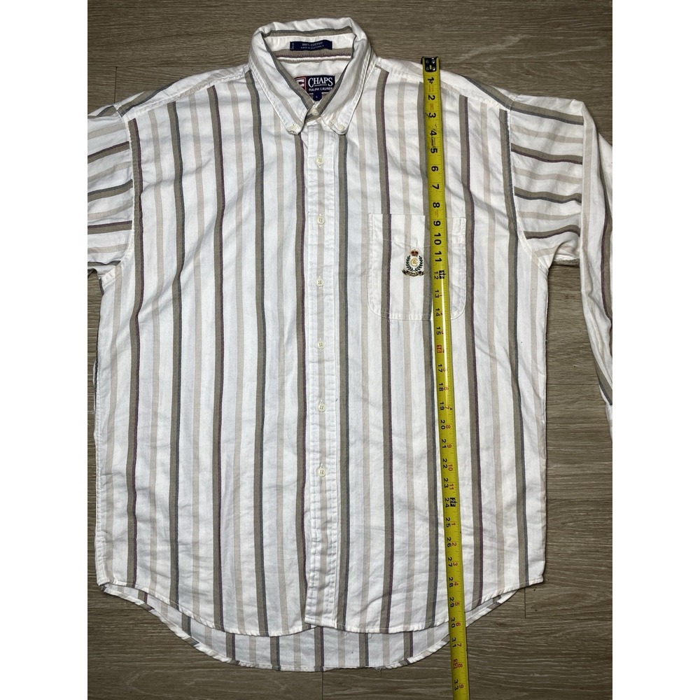 Vintage Chaps Ralph Lauren Striped Button Down‎ Long Sleeve Ivory Men Size LARGE - Picture 4 of 7